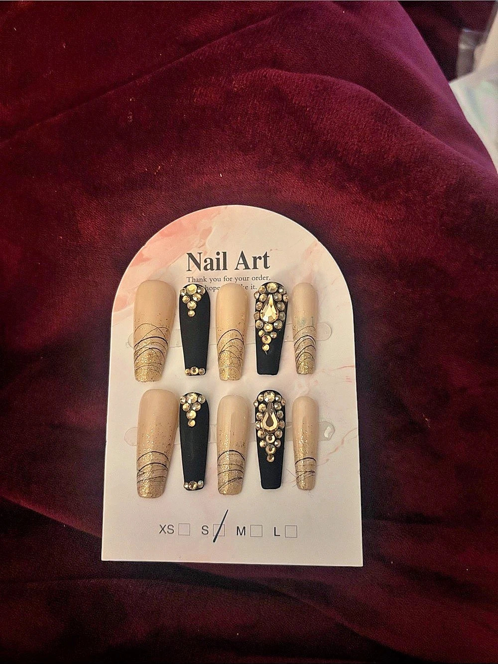 Nail Art Press-On Nails Black & Gold